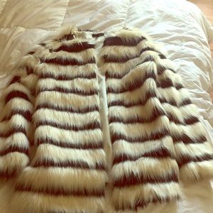 White and black faux fur coat, Size small